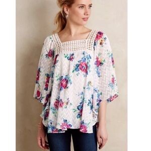 Meadow Rue Anthropologie Treillage Kimono Floral Crochet Blouse Top M